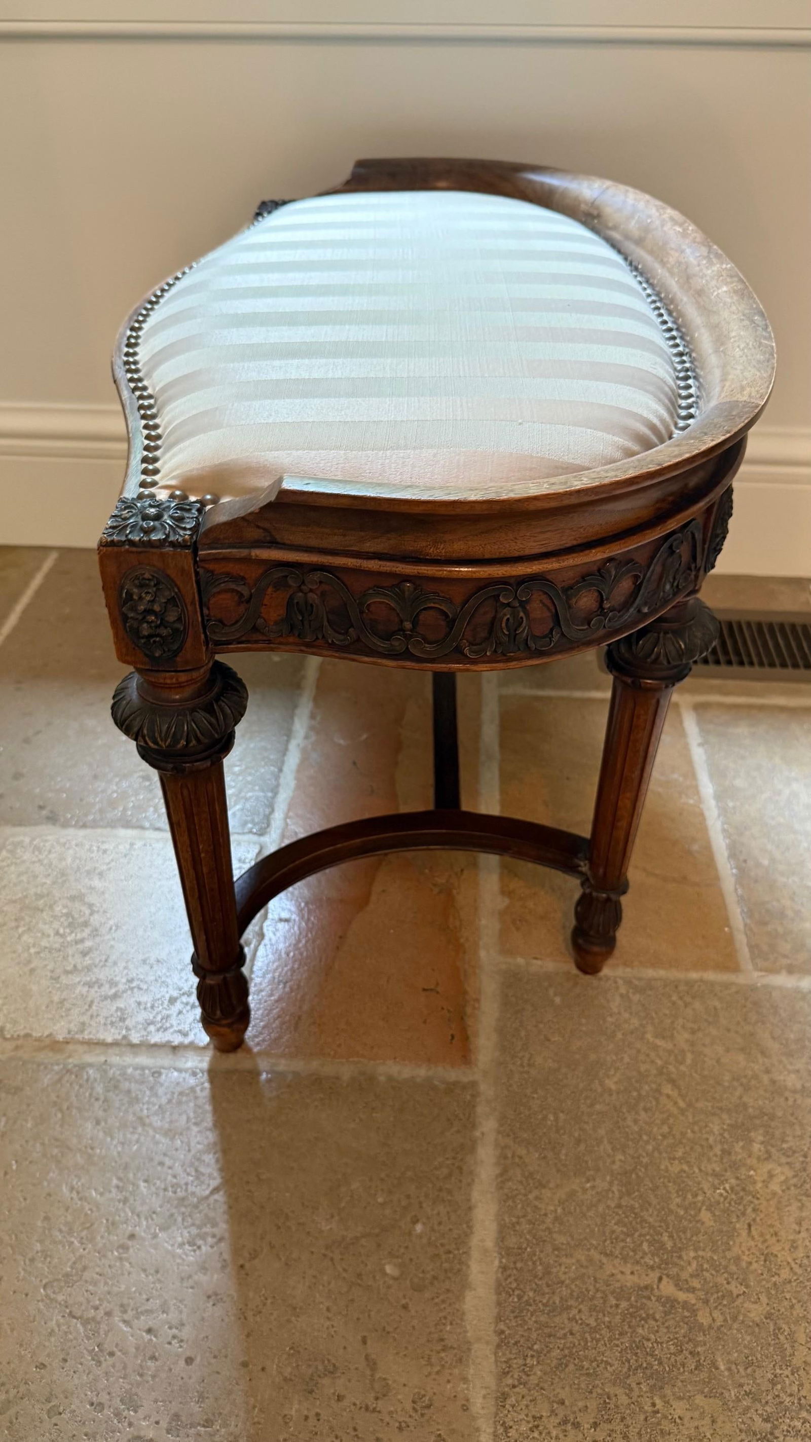 Antique Irish Carved Dressing Table Stool With Upholstered Seat - 4