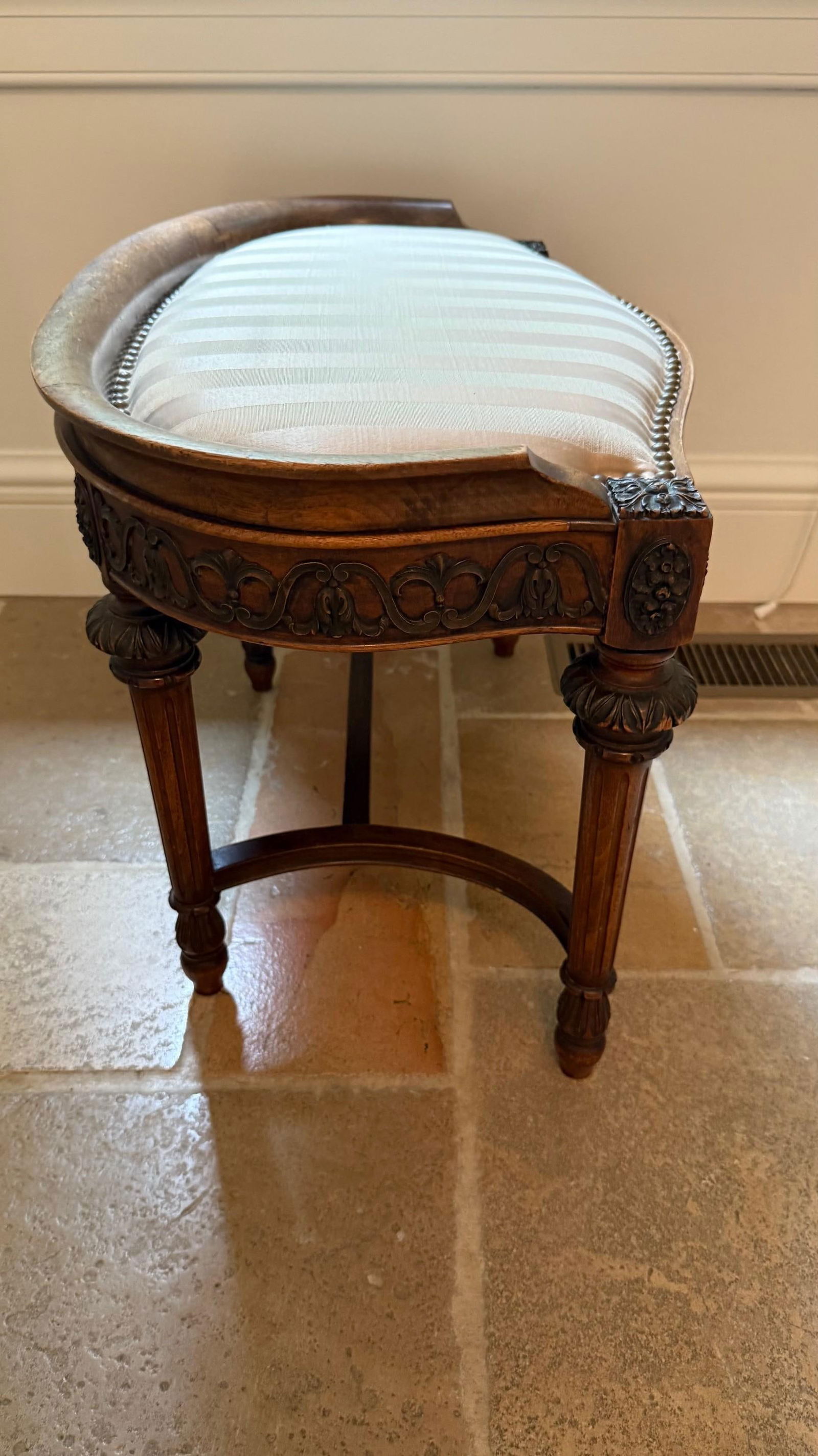 Antique Irish Carved Dressing Table Stool With Upholstered Seat - 5