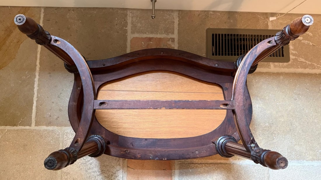 Antique Irish Carved Dressing Table Stool With Upholstered Seat - 8