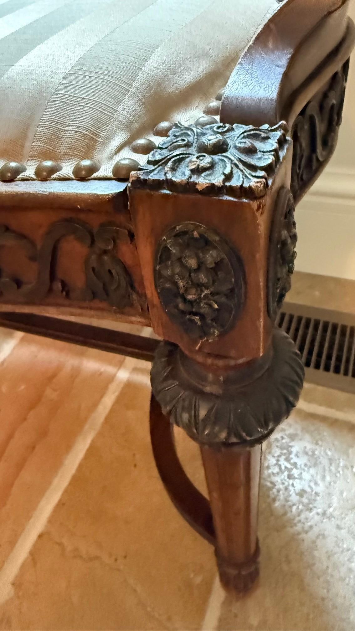 Antique Irish Carved Dressing Table Stool With Upholstered Seat - 9