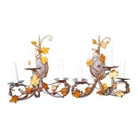 Vintage Italian Gilt Iron Wall Sconces – Grapevine Motif – A Pair