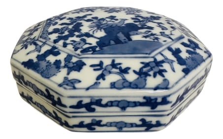 Vintage Blue & White Porcelain Trinket Box