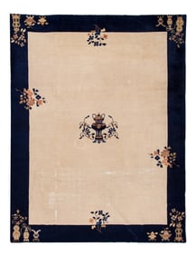 Antique Beige Peking Chinese Wool Rug 9 Ft X 11 Ft 6 In.