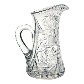 American Brilliant Cut Glass Pitcher Antique Abp Pinwheel Pattern Step Mouth & Hobstar Handle