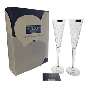 Pair of Marquis by Waterford Mini Hearts Crystal Champagne Flutes With Box – 11" Romantic