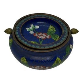 Early 20th Century Chinese Cloisonné Swivel Flip-Top Ashtray Incense Burner With Colorful