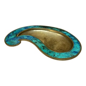 Pepe Mendoza Tear Drop Dish Malachite & Brass Mexican Modernism