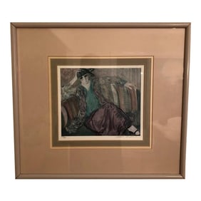 Barbara A. Wood Signed Lithograph "Pensive Woman" Custom Framed