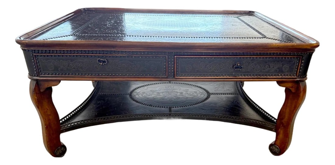 Theodore Alexander Louis XIII Style Etched Brass Tray Top Coffee Table (1 of 14)