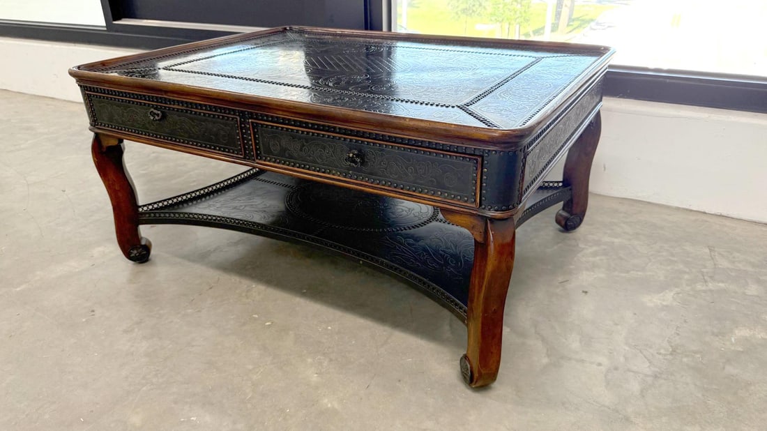 Theodore Alexander Louis XIII Style Etched Brass Tray Top Coffee Table - 3