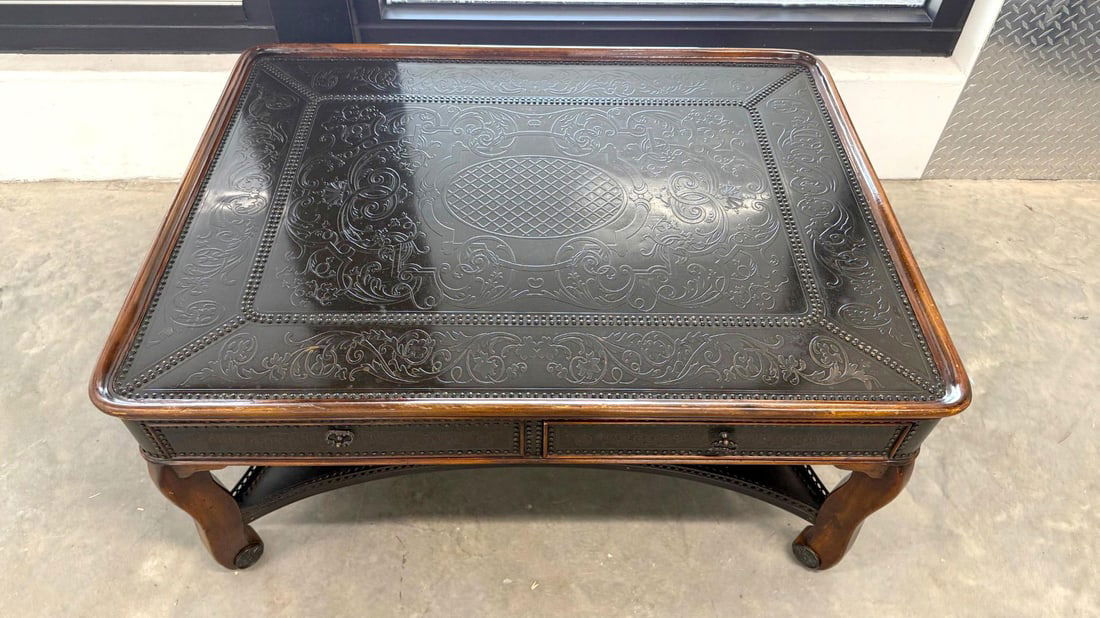 Theodore Alexander Louis XIII Style Etched Brass Tray Top Coffee Table - 5