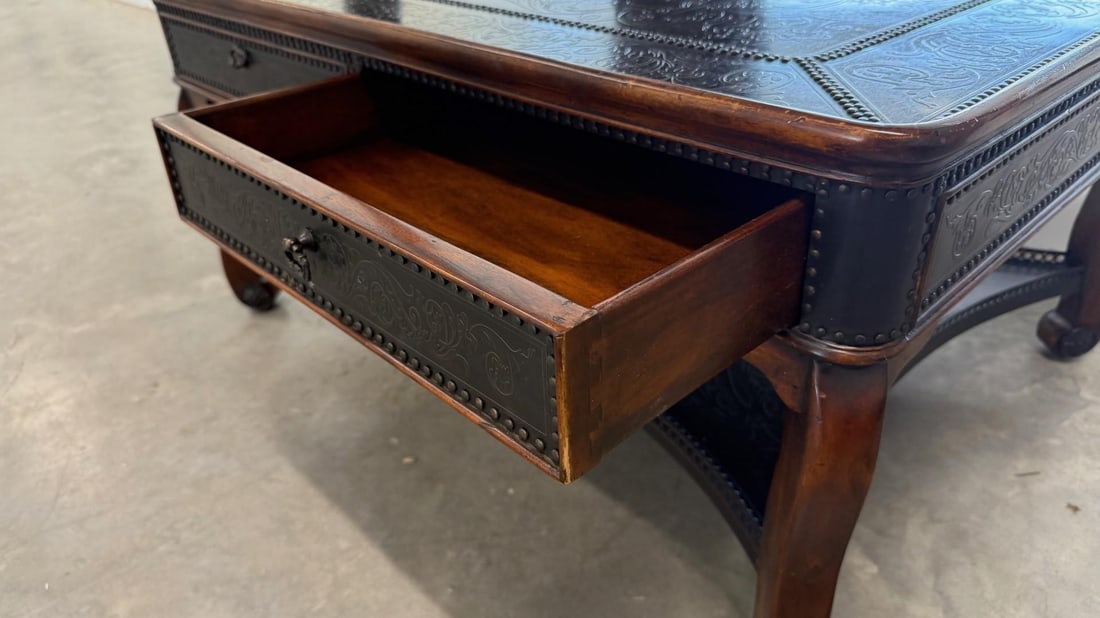 Theodore Alexander Louis XIII Style Etched Brass Tray Top Coffee Table - 7