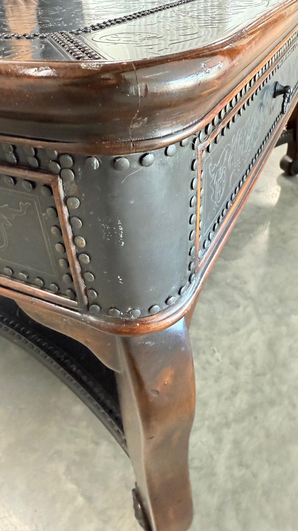 Theodore Alexander Louis XIII Style Etched Brass Tray Top Coffee Table - 9