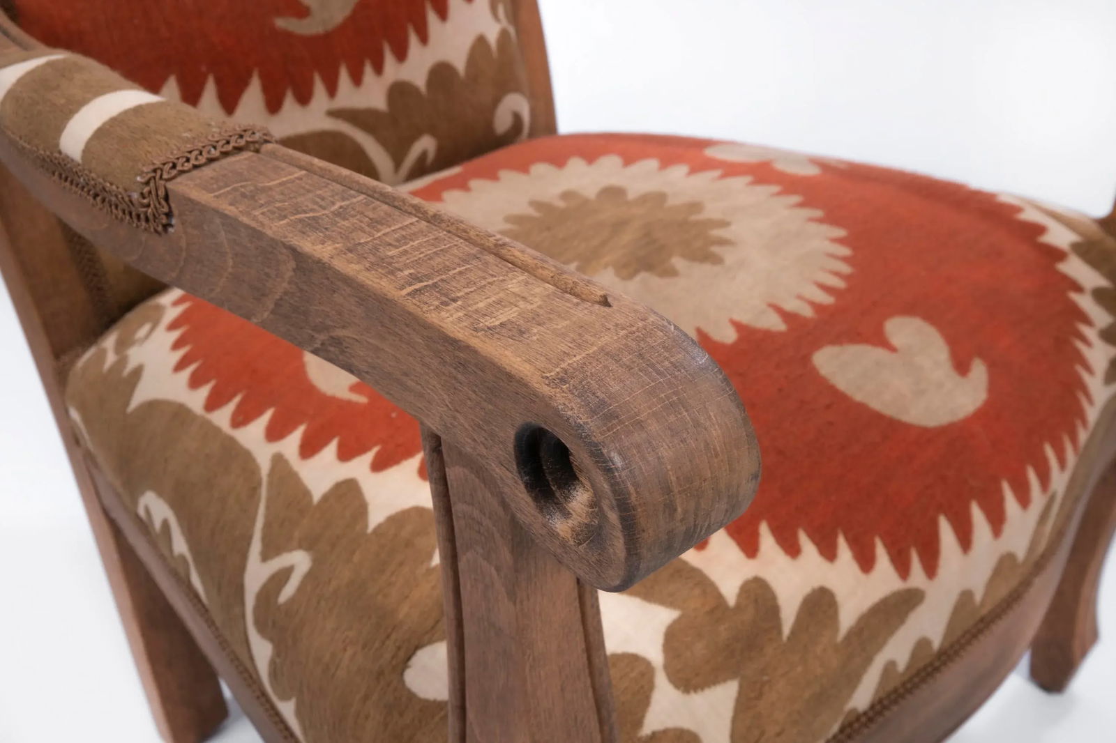 Boho Chic Suzani Embroidered Bergere Chair - 7