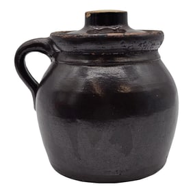 1800s Hand-Thrown Brown Glazed Stoneware Crock With Lid – Antique American Pottery Jar