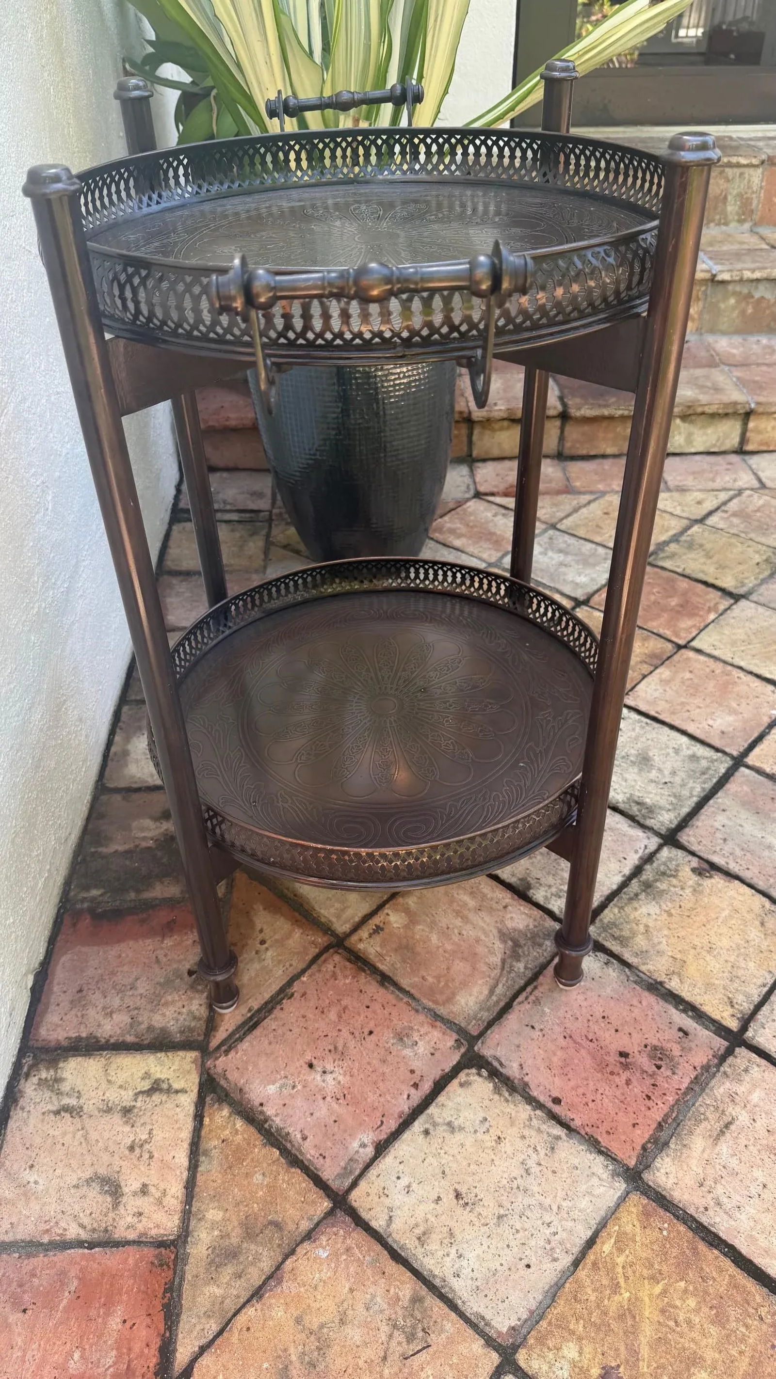 Original Regency Verdigris Brass Two-Tier Butler's Tray – Theodore Alexander India by Sita - 2