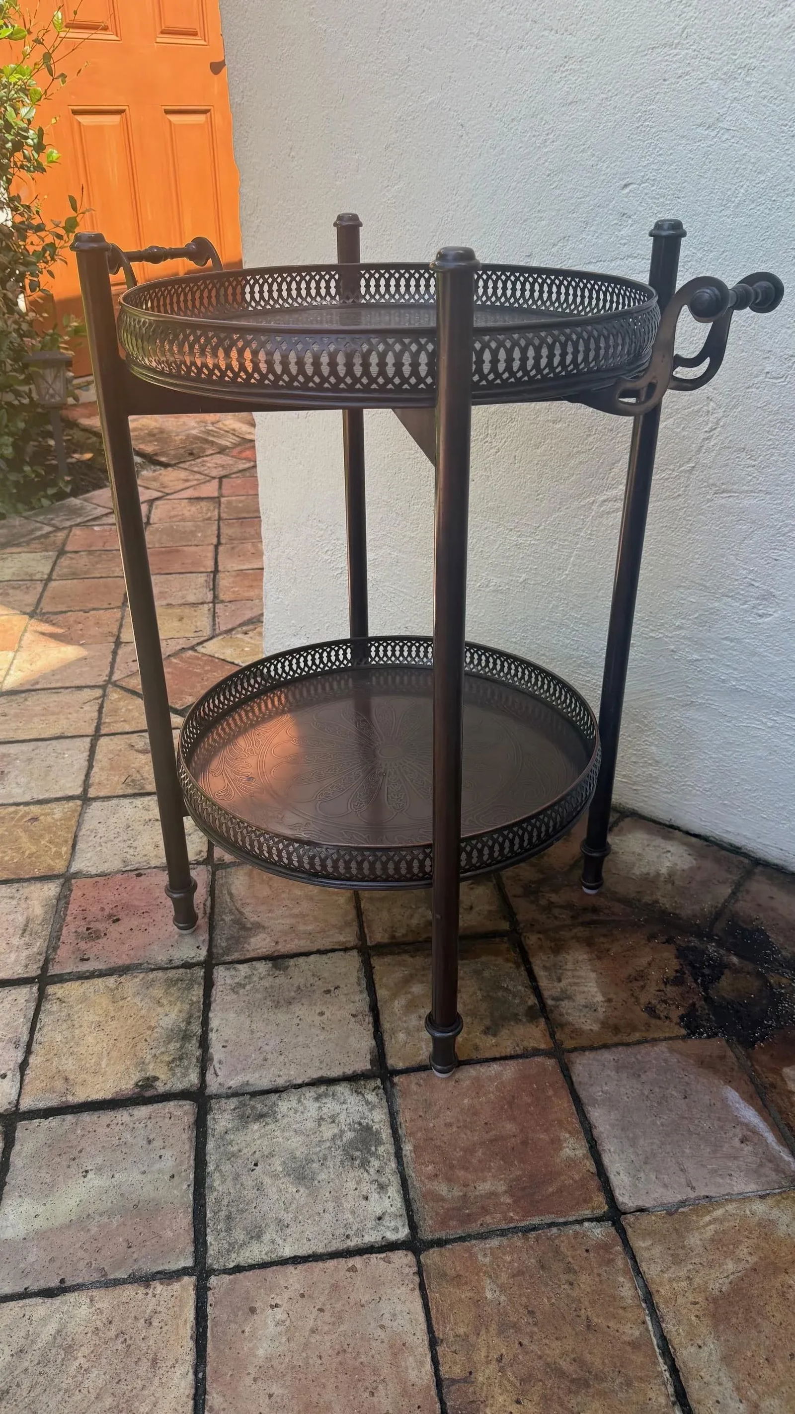 Original Regency Verdigris Brass Two-Tier Butler's Tray – Theodore Alexander India by Sita - 3