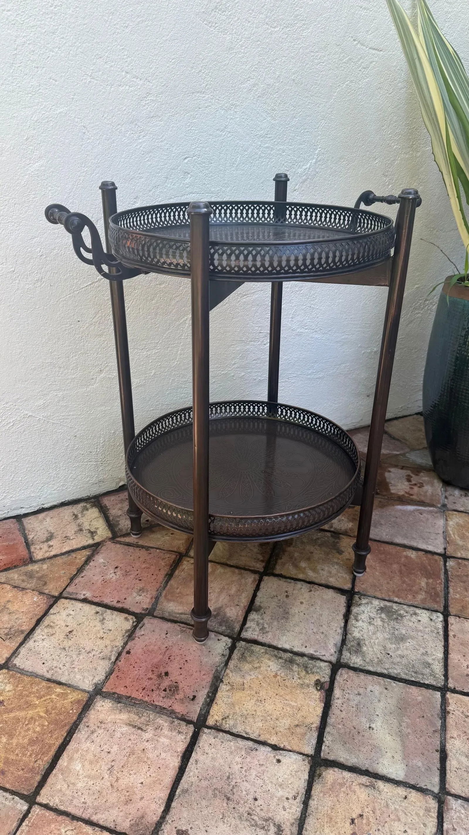 Original Regency Verdigris Brass Two-Tier Butler's Tray – Theodore Alexander India by Sita - 4