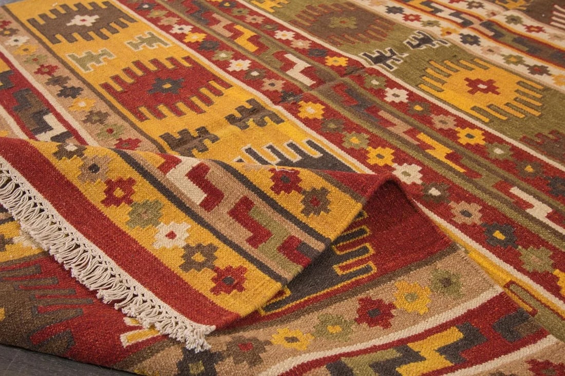 Colorful Modern Geometric Kilim Wool Rug - 2