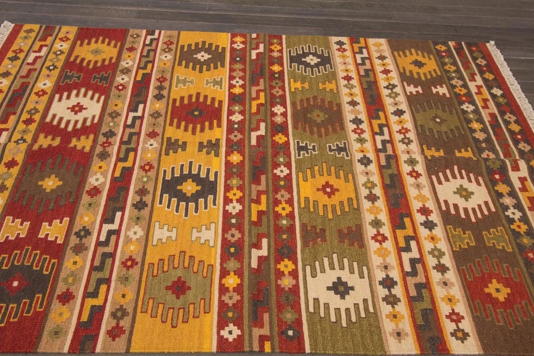 Colorful Modern Geometric Kilim Wool Rug - 3