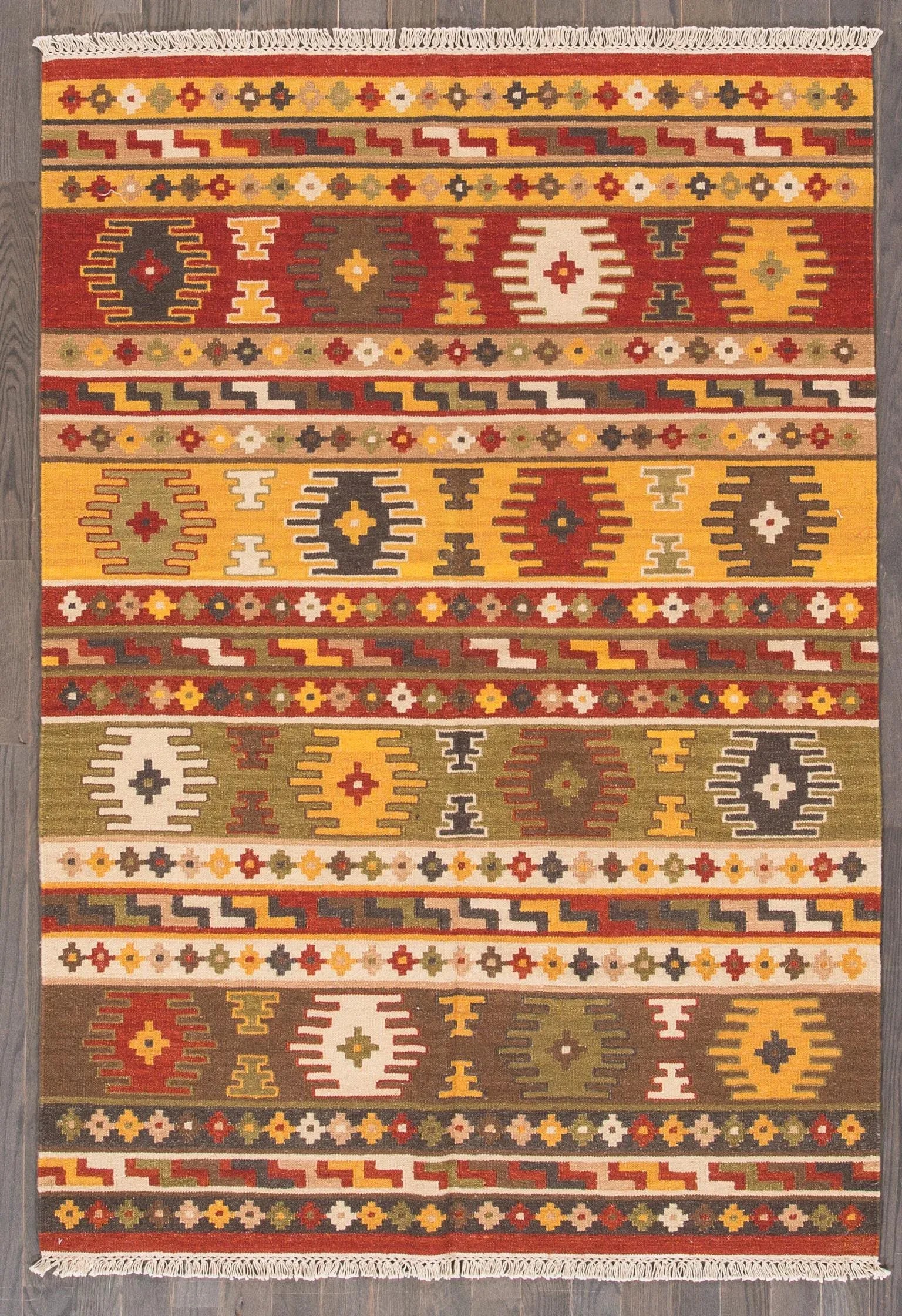 Colorful Modern Geometric Kilim Wool Rug - 7