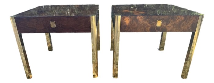 Pair of 1970s Century Furniture Burl & Brass Regency Style Side Tables