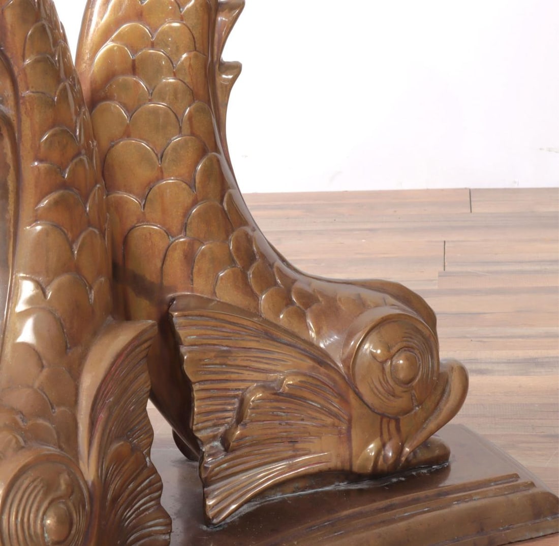 Round Glass Top Dining Table With a Three Dolphins Solid Brass Base. Mid Century Modern Meets - 4