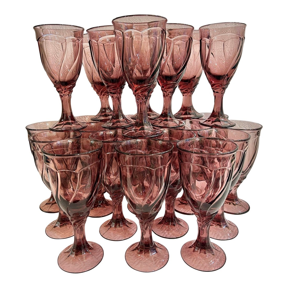 Late 20th Century Noritake "Sweet Swirl" Cranberry Glassware - A Set of 24 (1 of 8)