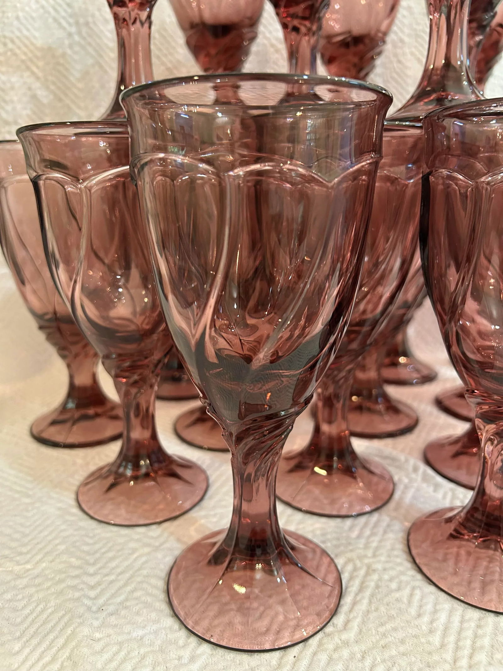 Late 20th Century Noritake "Sweet Swirl" Cranberry Glassware - A Set of 24 - 5