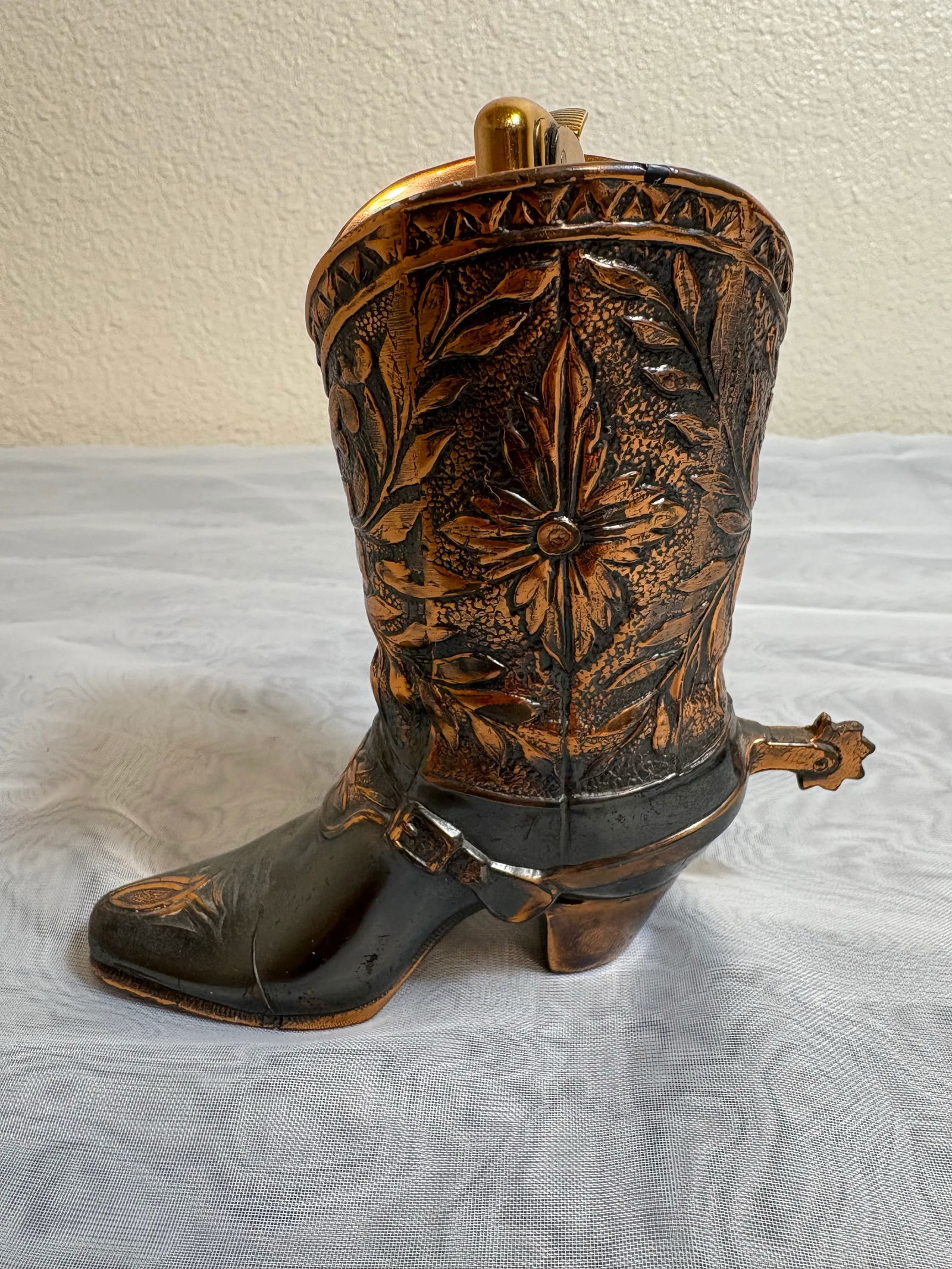 Vintage Table Cowboy Copper Boot Lighter With Spur - 2