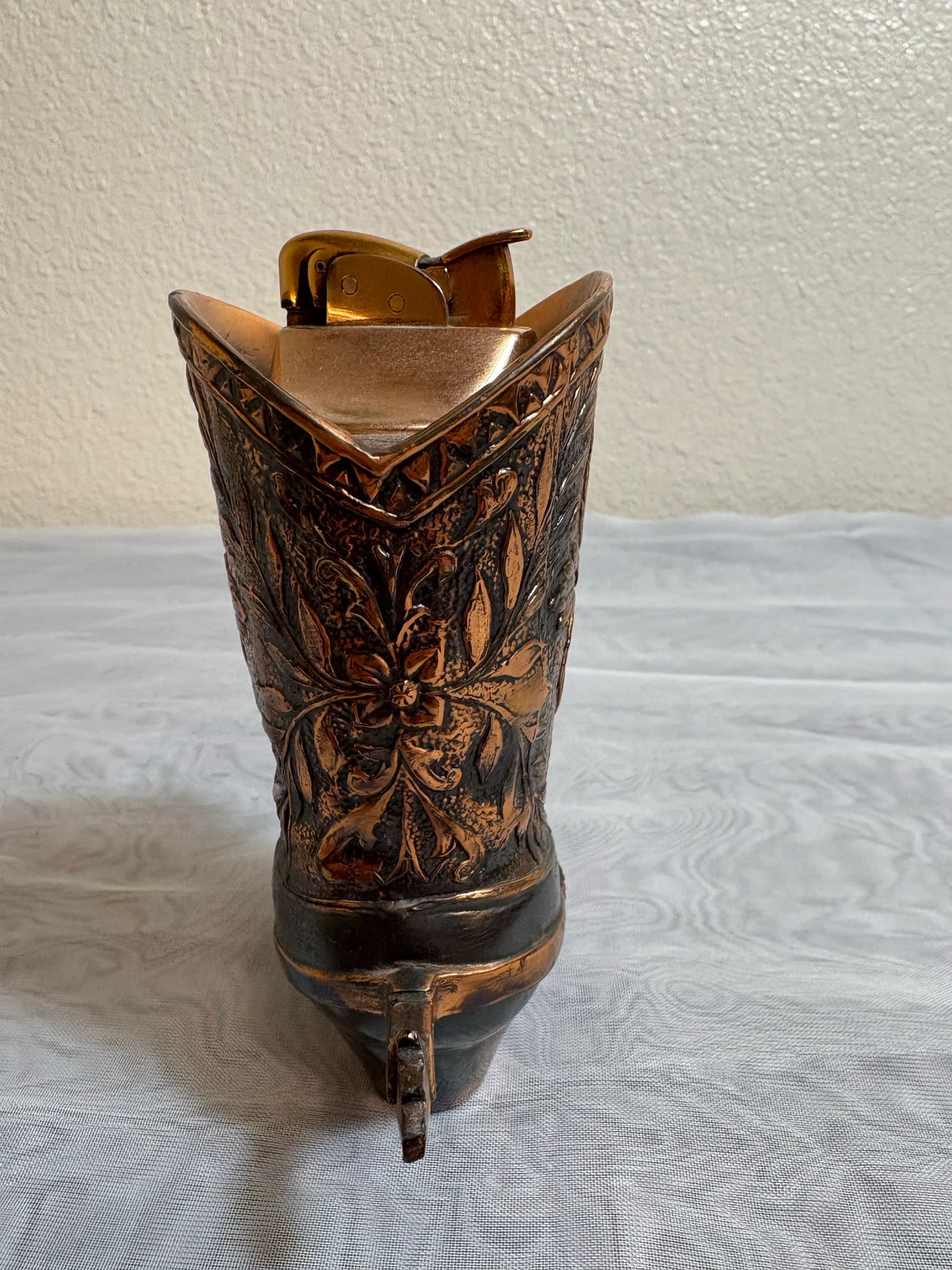 Vintage Table Cowboy Copper Boot Lighter With Spur - 3