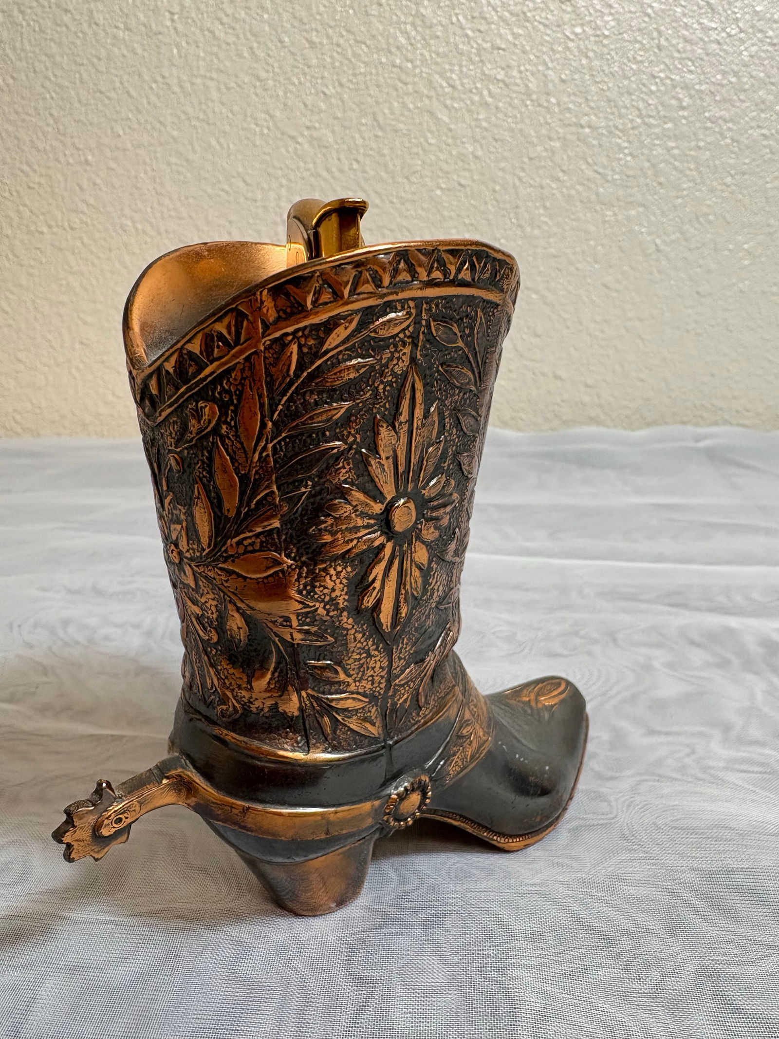 Vintage Table Cowboy Copper Boot Lighter With Spur - 4