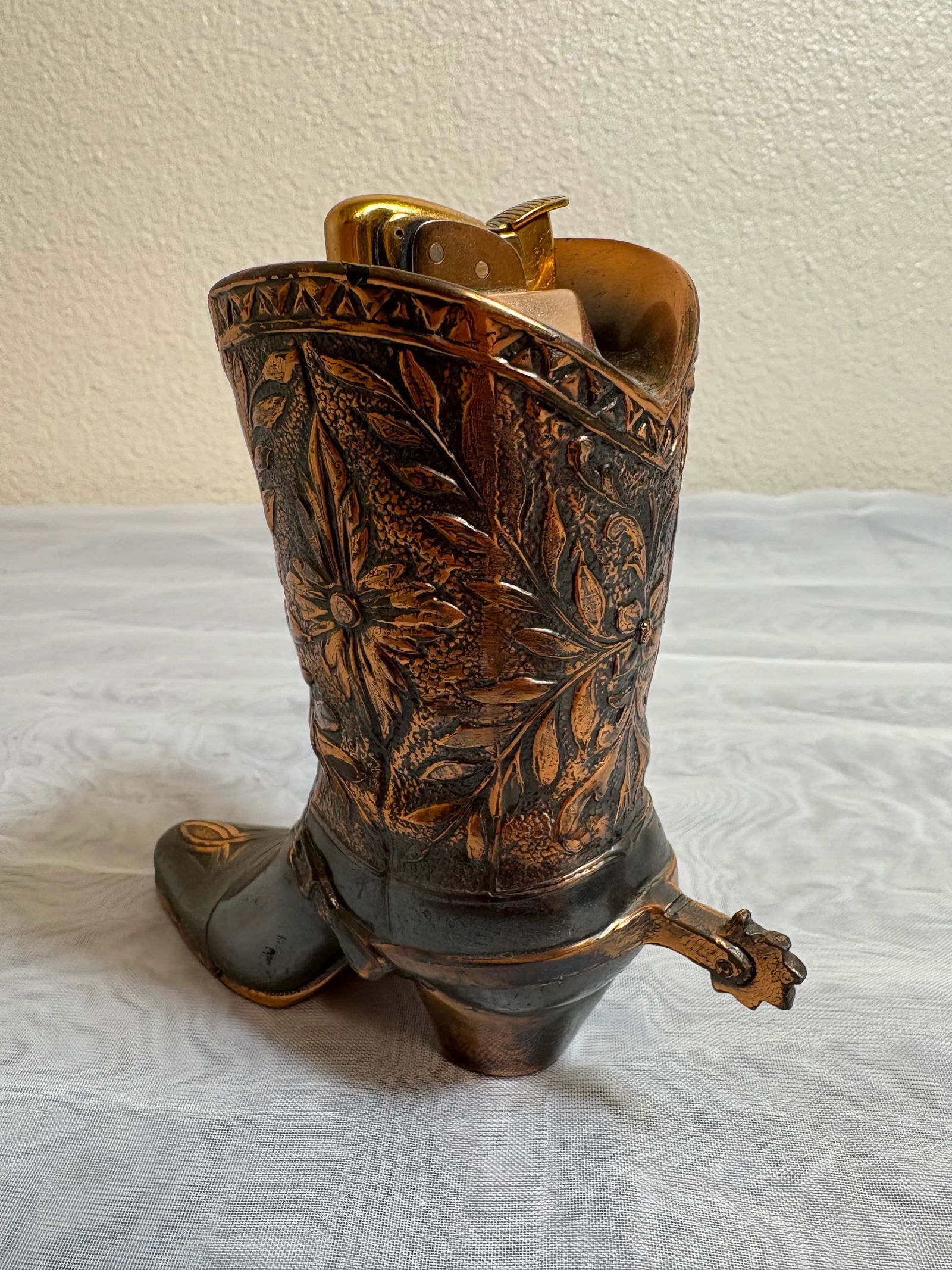 Vintage Table Cowboy Copper Boot Lighter With Spur - 6
