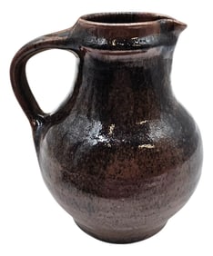 Japanese Shussai Gama Studio Pottery Pitcher With Black Glaze and Original Box