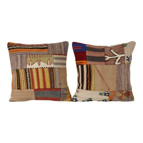 Turkish Kilim Patchwork Cushion - A Pair