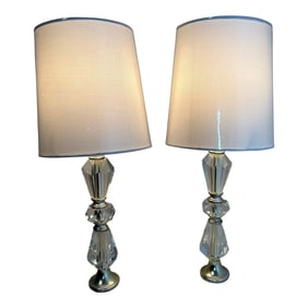 Vintage Hollywood Regency Layered Glass Table Lamps a Pair