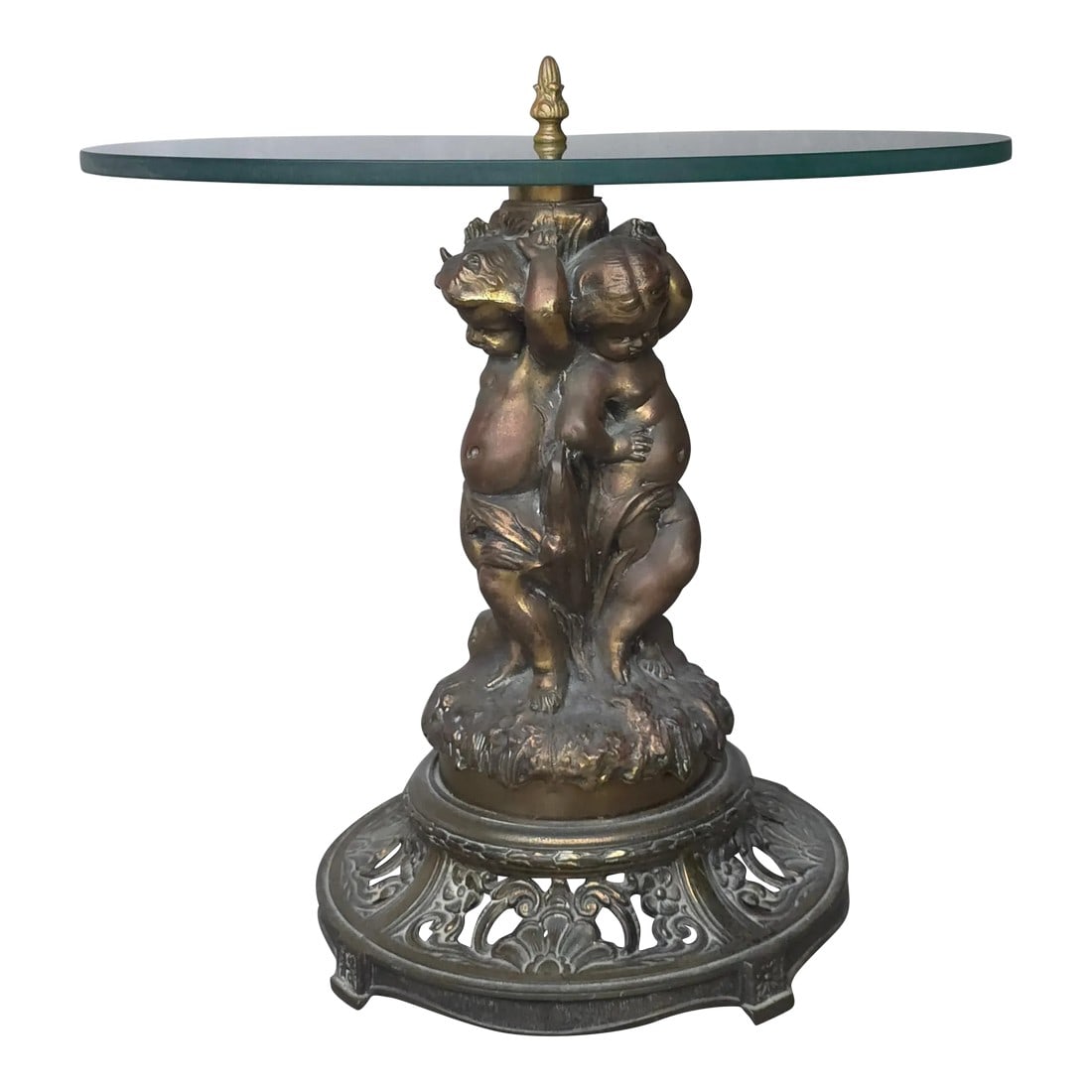 Antique 19th Century Patinated Bronze and Glass Putti Side Table (1 of 6)