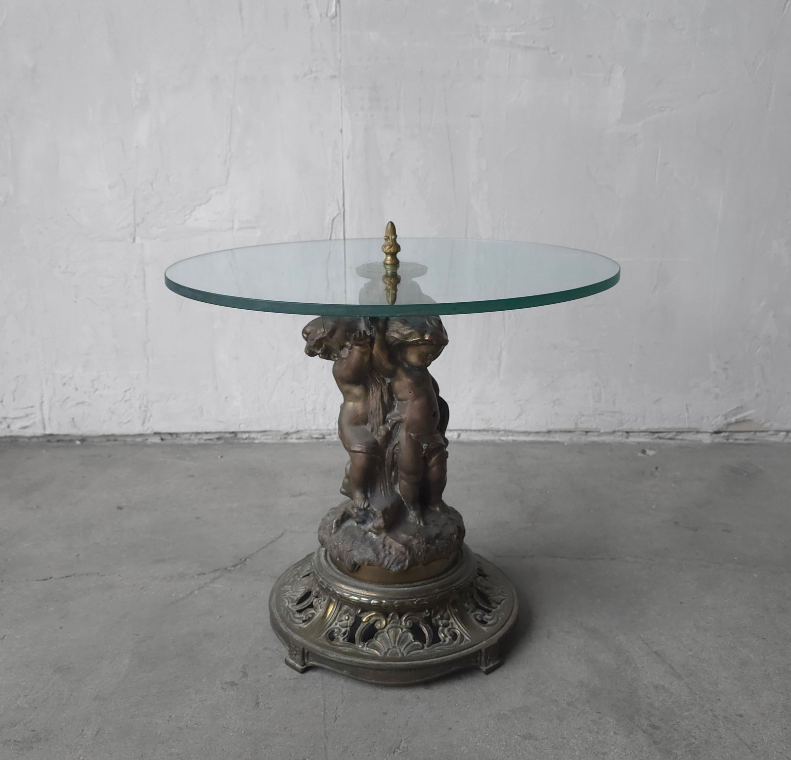 Antique 19th Century Patinated Bronze and Glass Putti Side Table - 3