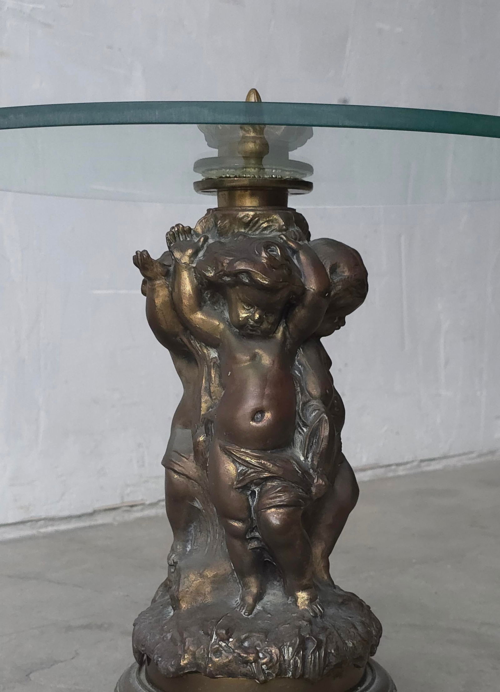 Antique 19th Century Patinated Bronze and Glass Putti Side Table - 4