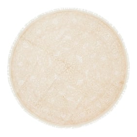 Modern Floral Designed Wool and Silk Round Rug in Beige