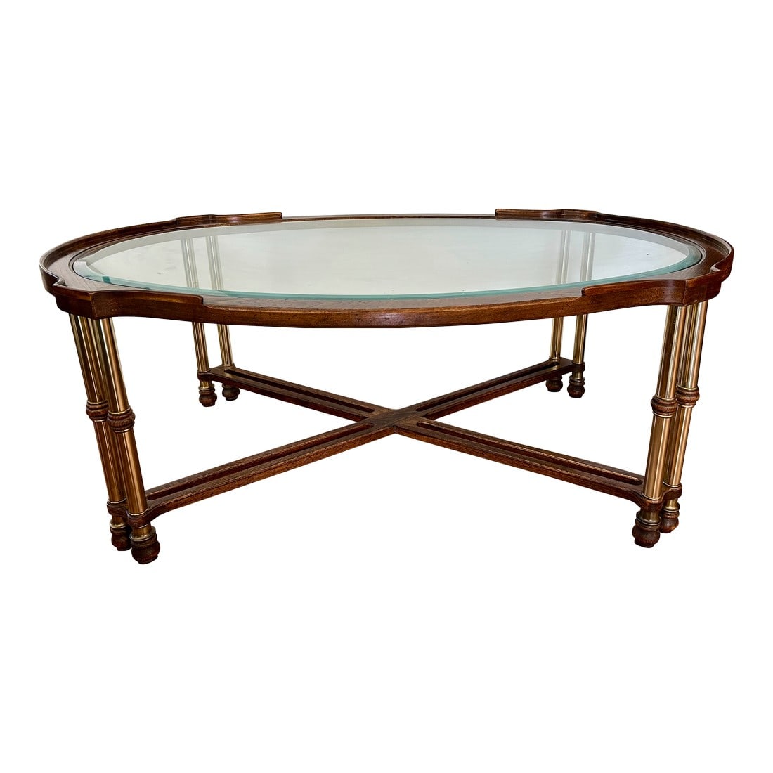 Vintage Faux Bamboo Style Burl Wood, Brass & Glass Coffee Table (1 of 14)