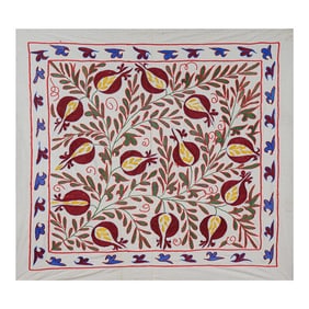 Square Suzani Wall Art With Red and Yellow Pomegranates