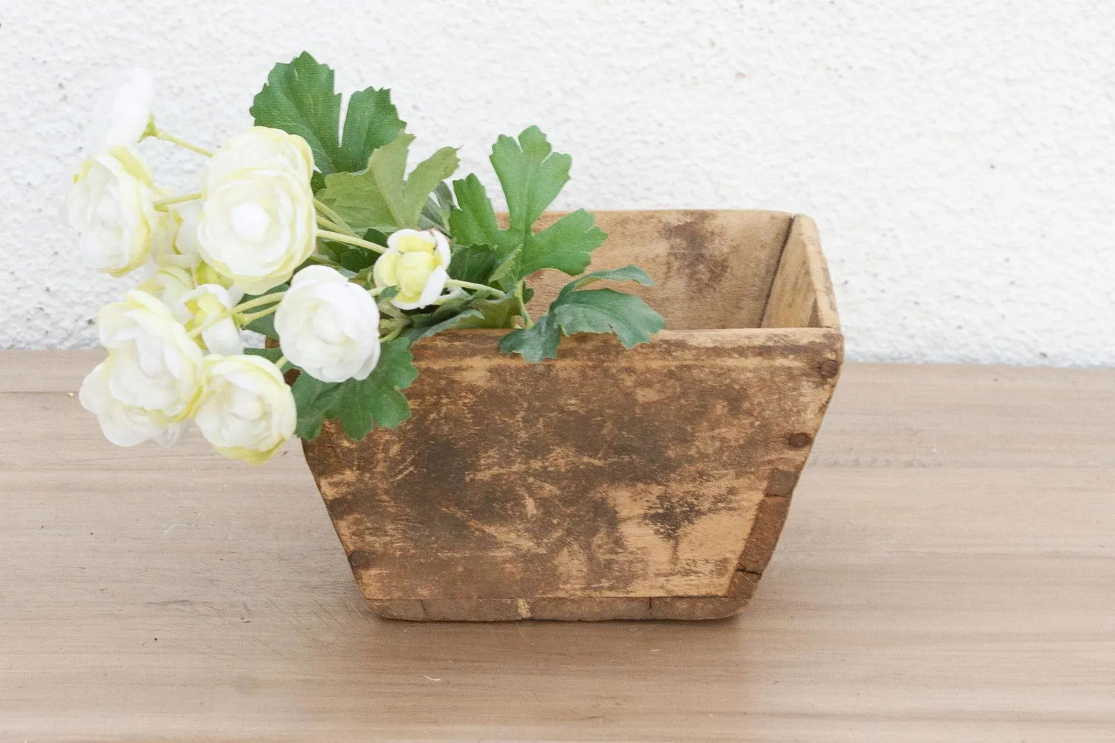Charming Wood Basket W/Aged Patina - 2