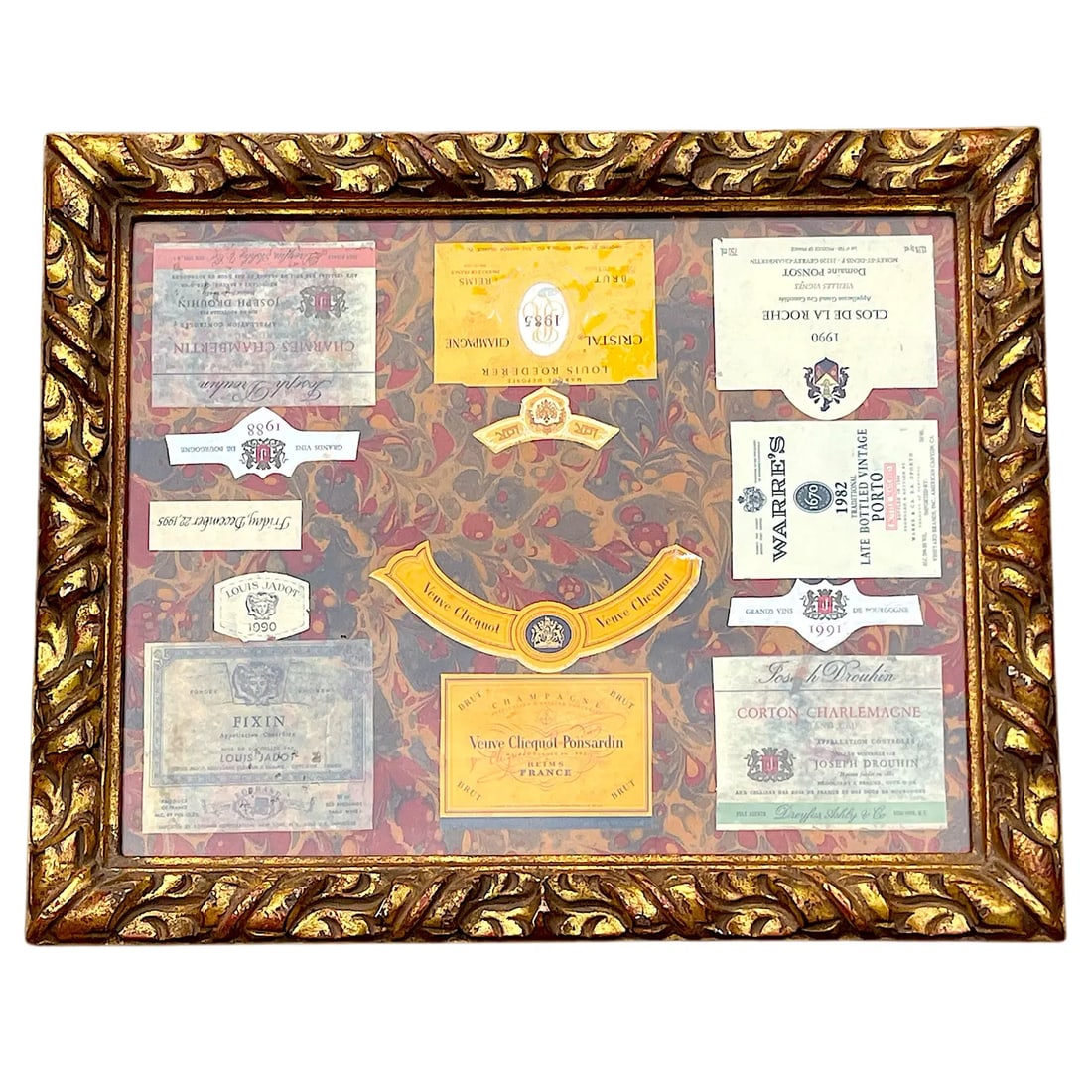 1990s Fine French Wine and Champagne Label Multi Media Collage on Hand Marbled Paper in Gesso and Gi - 2