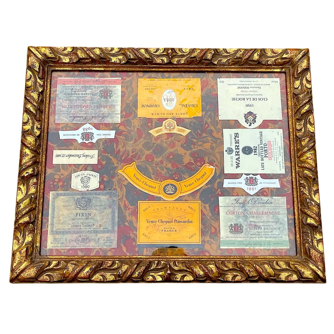 1990s Fine French Wine and Champagne Label Multi Media Collage on Hand Marbled Paper in Gesso and Gi - 3