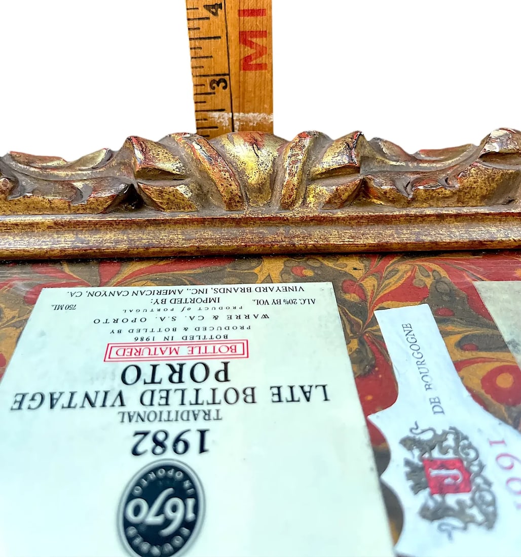 1990s Fine French Wine and Champagne Label Multi Media Collage on Hand Marbled Paper in Gesso and Gi - 8