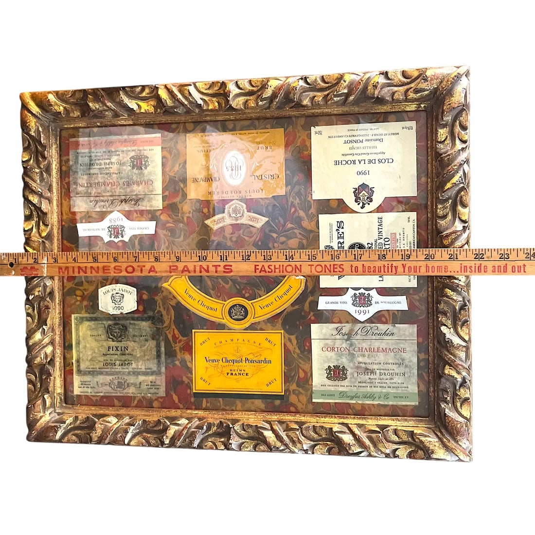 1990s Fine French Wine and Champagne Label Multi Media Collage on Hand Marbled Paper in Gesso and Gi - 9