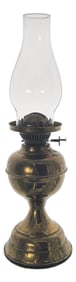 Victorian Brass Duplex Oil Lamp With Patina and Glass Chimney