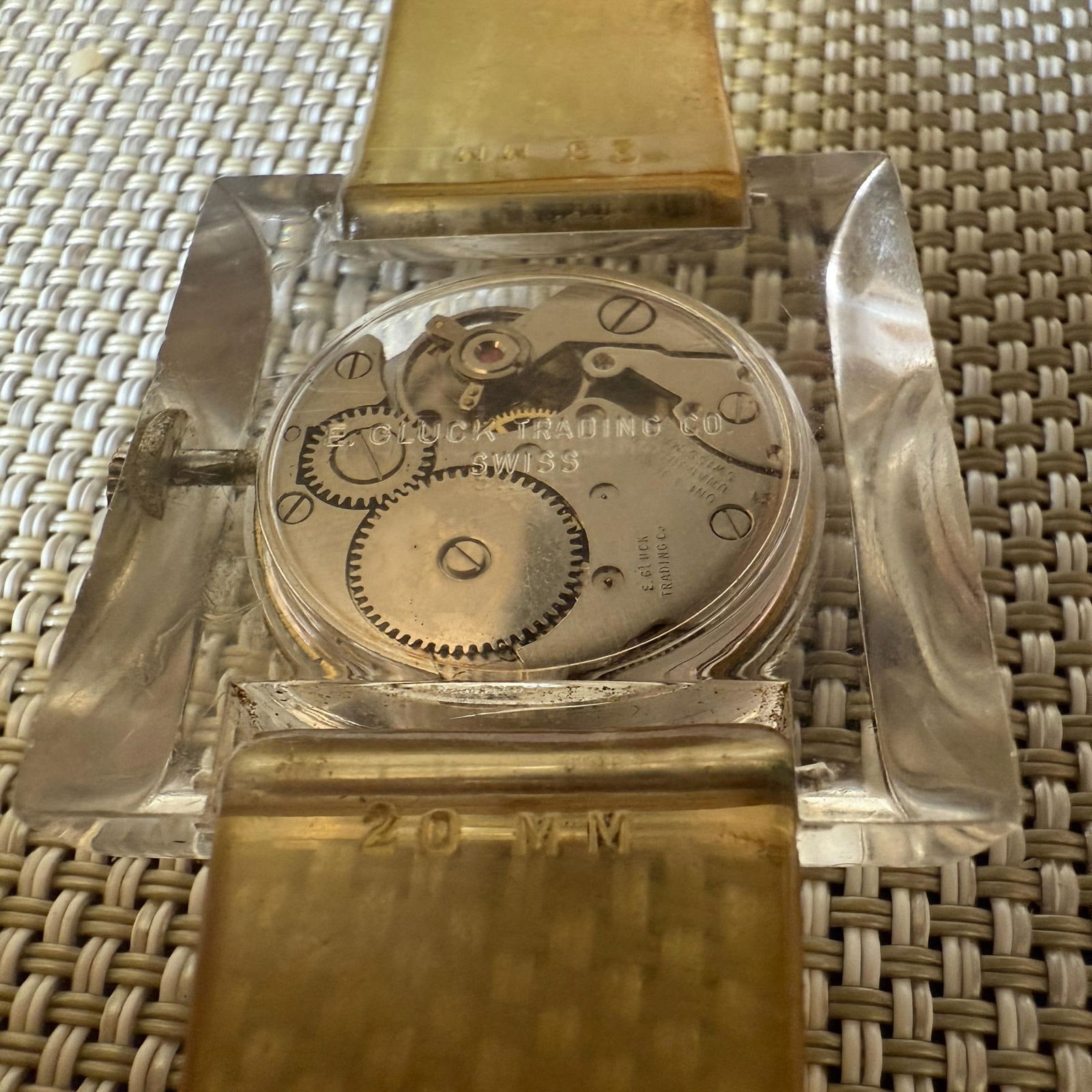 70's Sutton Swiss Square Acrylic Lucite Mechanical Wrist Watch - 14