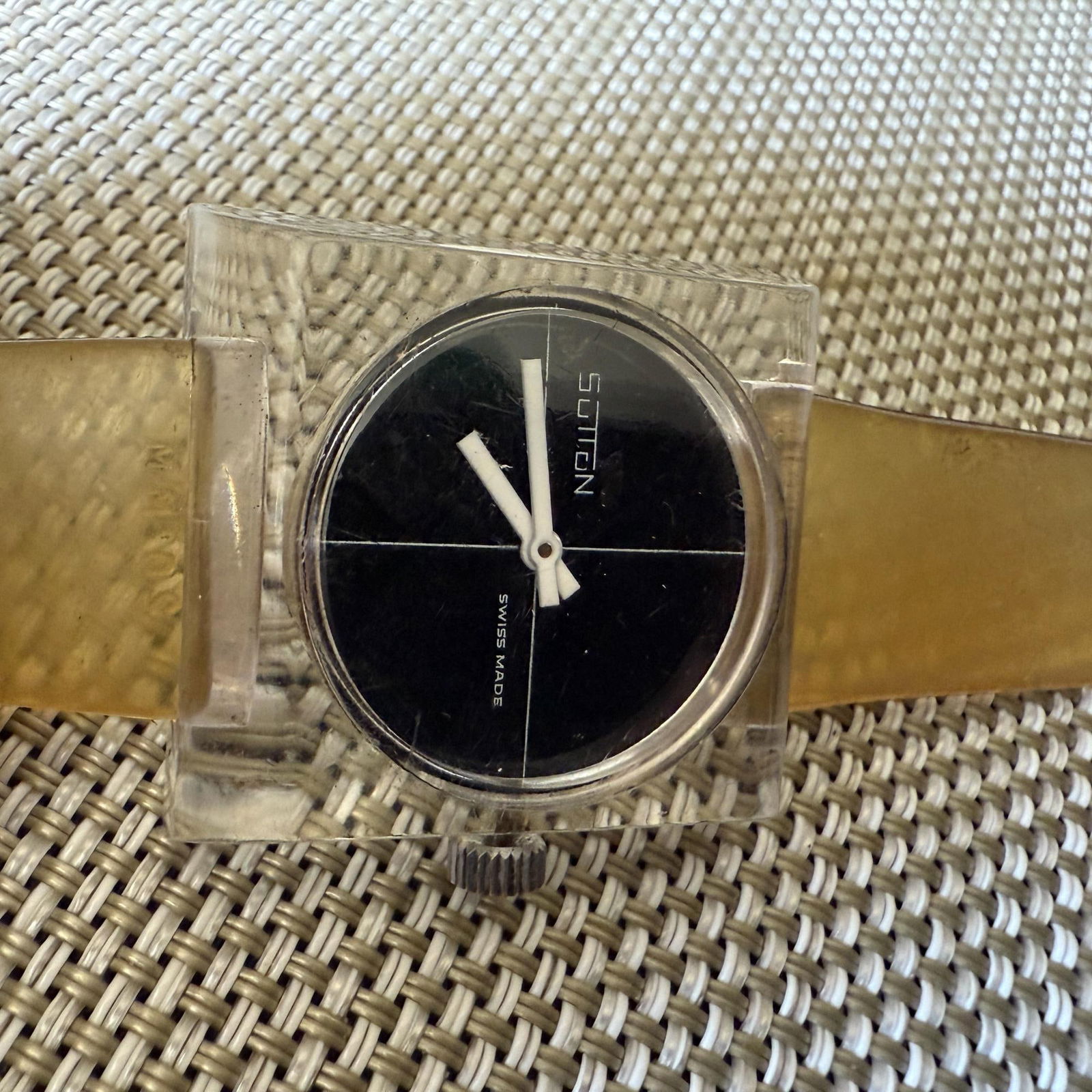 70's Sutton Swiss Square Acrylic Lucite Mechanical Wrist Watch - 16